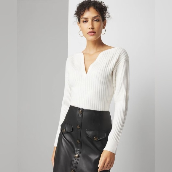 WHBM Ribbed Sweetheart Neck Pullover Sweater White size Large - Picture 1 of 9